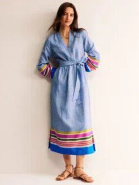 BODEN Linen Maxi Notch Neck Dress -- Size 6P | NWT